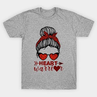 Messy Bun heart disease survivor chd awareness T-Shirt